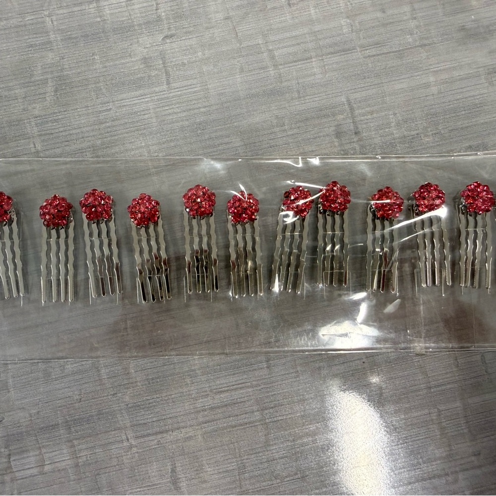 Elegant Fuchia Crystal Hair Pins